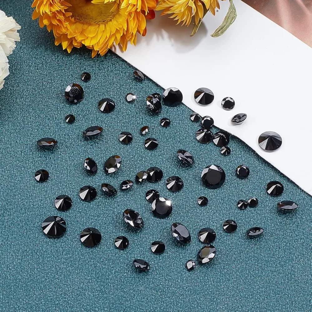 140pcs Cubic Zirconia Stone 7 Sizes Black Zirconia Cabochons Faceted Rhinestone Cabochons Pointed Back Cabochons for Earring