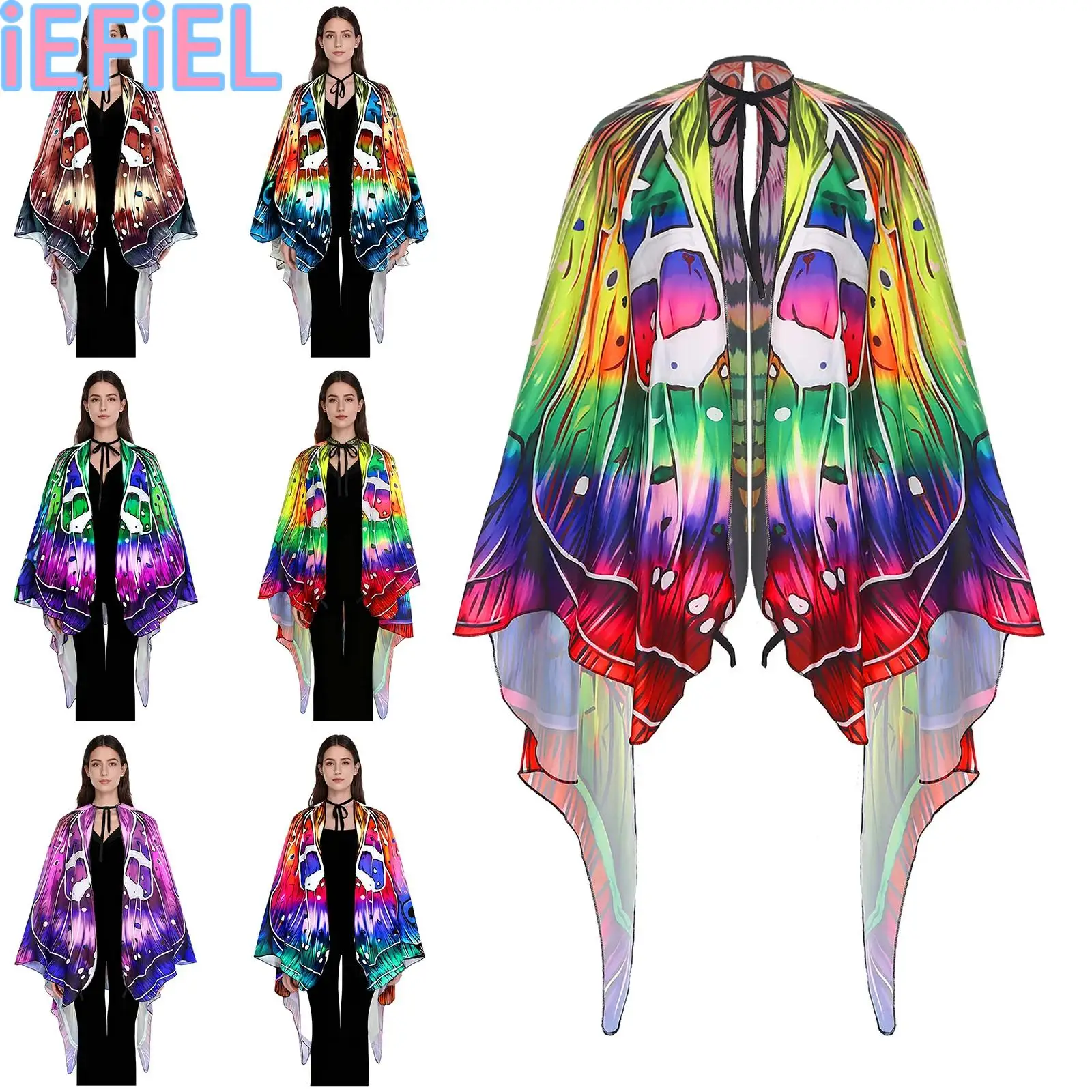 

Women Creative Self-tied Halloween Moth Cape Shawl Costume Accessory for Masquerade Themed Party Performance Carnival