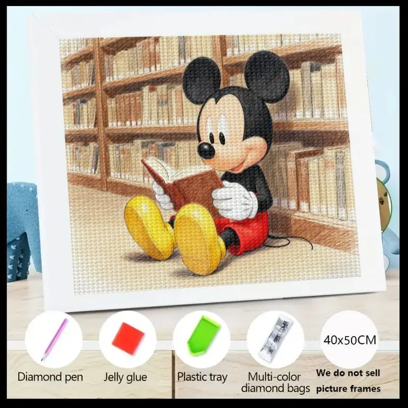 

5D Полный дрель DIY Микки Маус Reading Book Набор алмазной живописи, милый мультяшный персонаж Диснея Gem Art Craft для детей и взрослых,