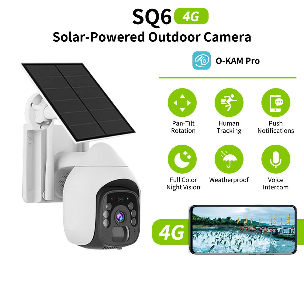O-Kam APP 3MP 1296P  Solar Power Full Color Wireless PTZ 4G Camera AI Humanoid Detection Home Seucity CCTV Baby Monitor