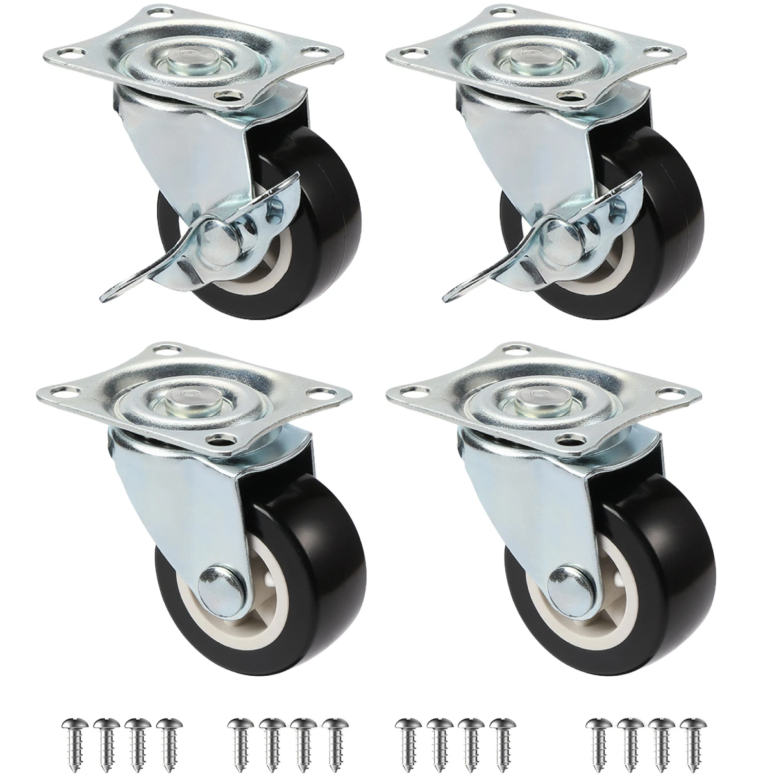 Set Of 4 1"/1.25"/2" PVC Furniture Casters Wear Resistant Mute Universal Heavy Trolley Wheels 360 Degrees Swivel Castor