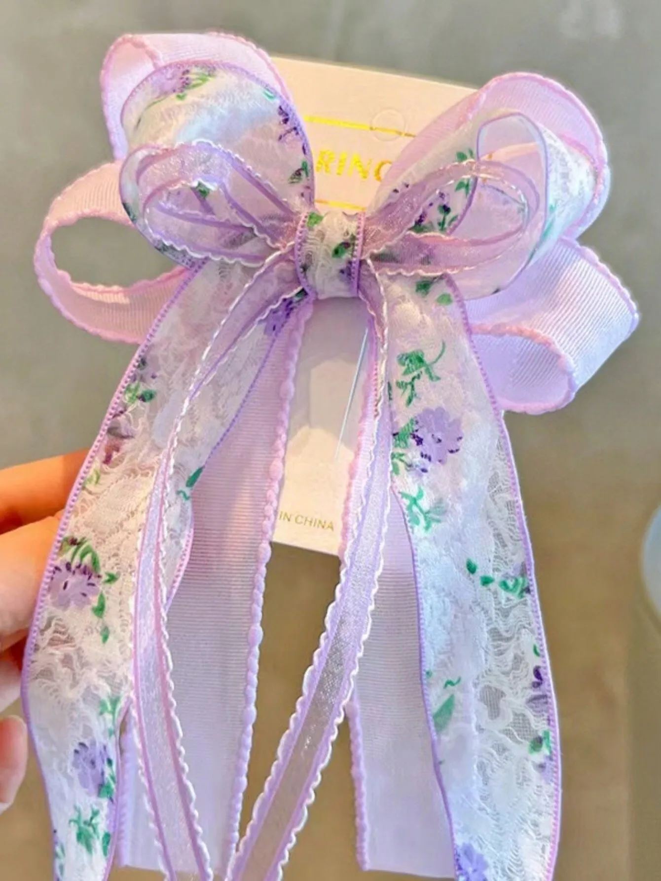 

1pc Girls' Fresh & Sweet Mesh Printed Ribbon Bow Decor Hair Clip