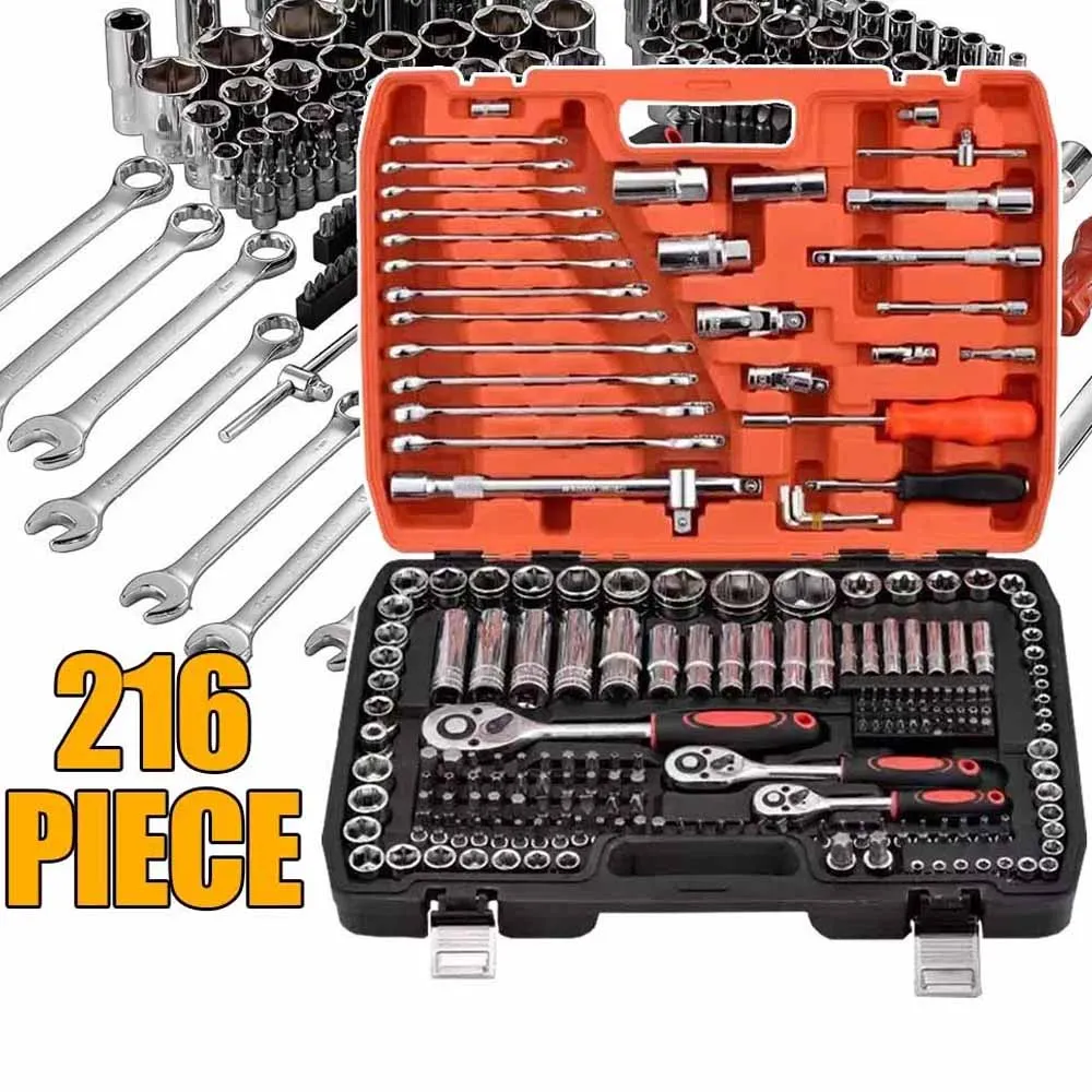 216 Pieces Ratchet Spanner Socket Set Metric 1/2