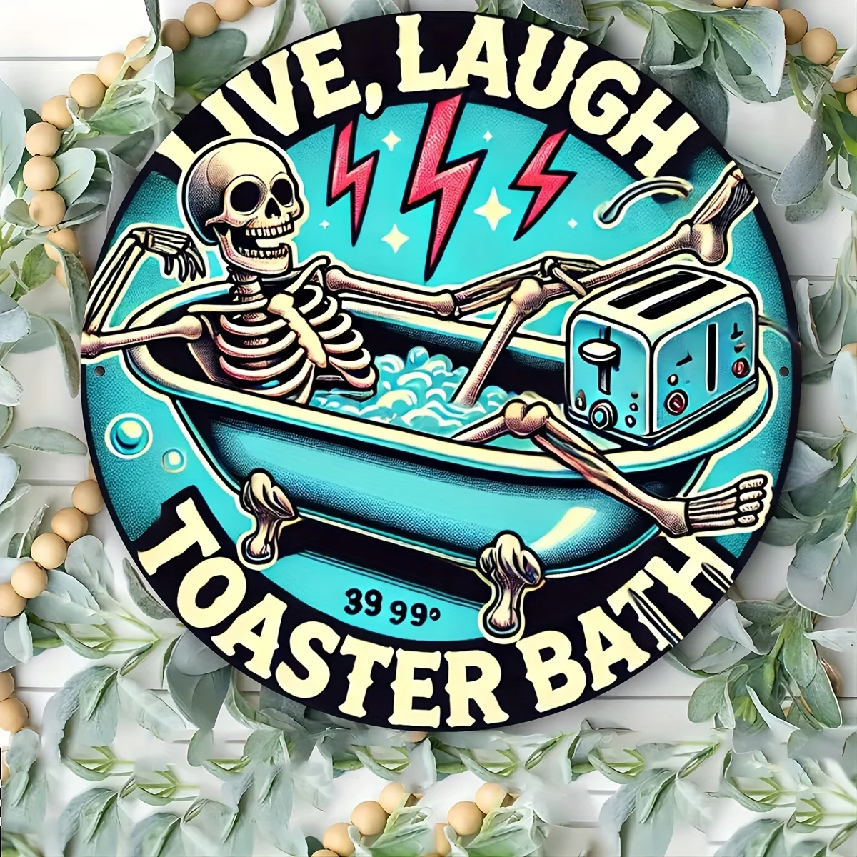 2D Metal Sign Live Laugh Toaster Bath Vintage Retro Funny Skeleton Bathtub Tin Wall Art for Home Bar Kitchen Restroom Decor Gift