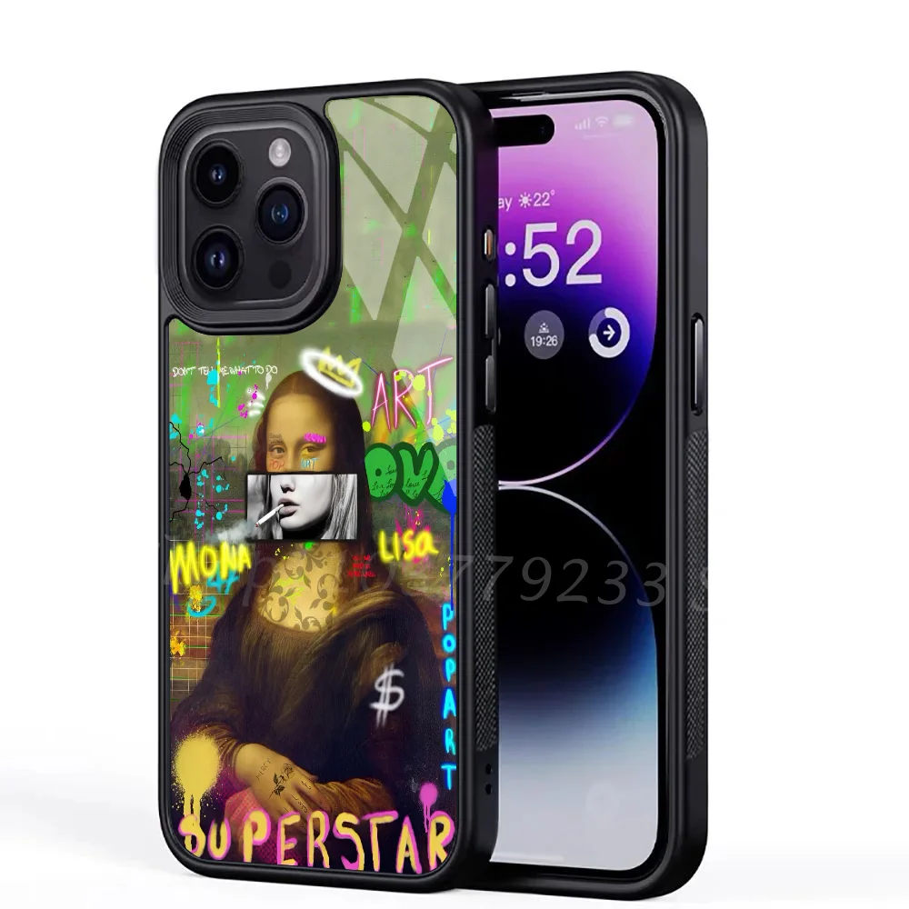 Graffiti veliký umění estetická mona liso telefon pouzdro silná magnetický pro iPhone 16 15 14 13 pro maxi 11pro 12 mini mala alex zrcadlo pro mags