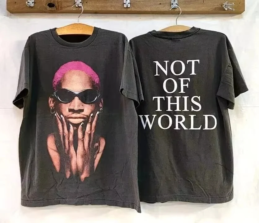 Y2k الصيف خمر 90 دينيس رودمان مطبوعة أسود قصير الأكمام للجنسين تي شيرت الأوروبية والأمريكية القطن الأبجدية نمط #1