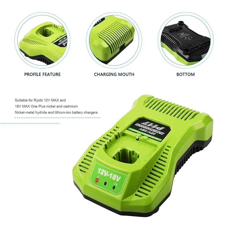 Per RYOBI P108 18V One+ Plus 6.0Ah Batteria ad alta capacità 18 Volt agli ioni di litio e caricabatteria NiCad P107 P109 P117