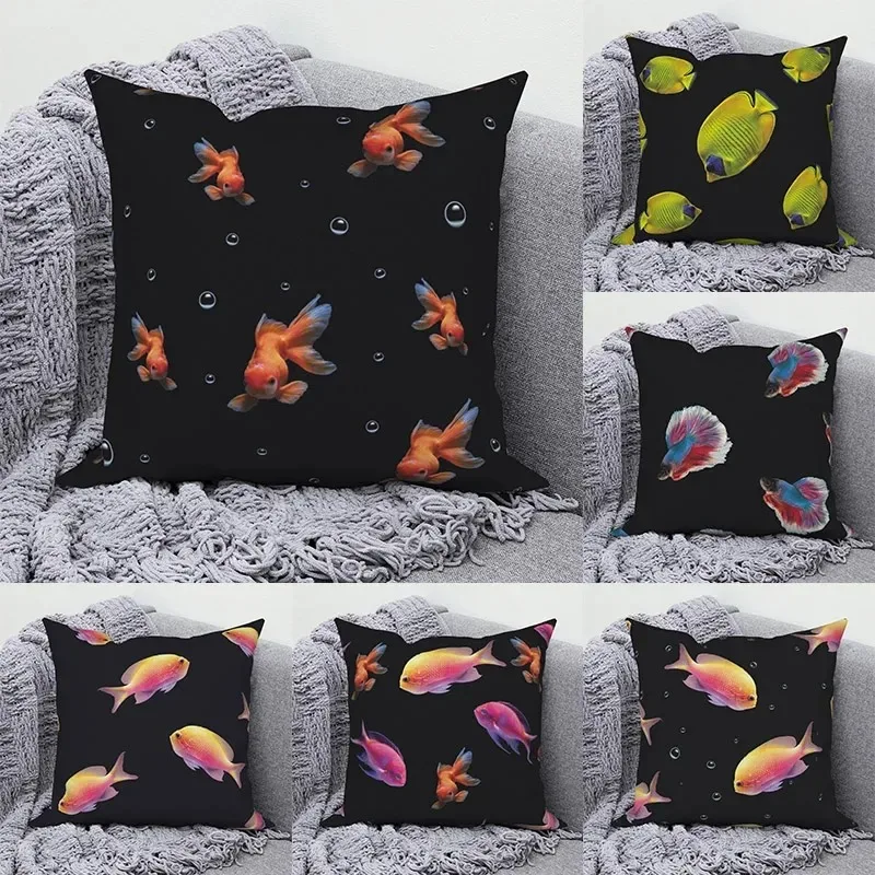 

Creative Aquarium Goldfish Pillowcase Tropical Fish Illustration Ins Style Cushion Bubble Element Sofa Decoration Pillow