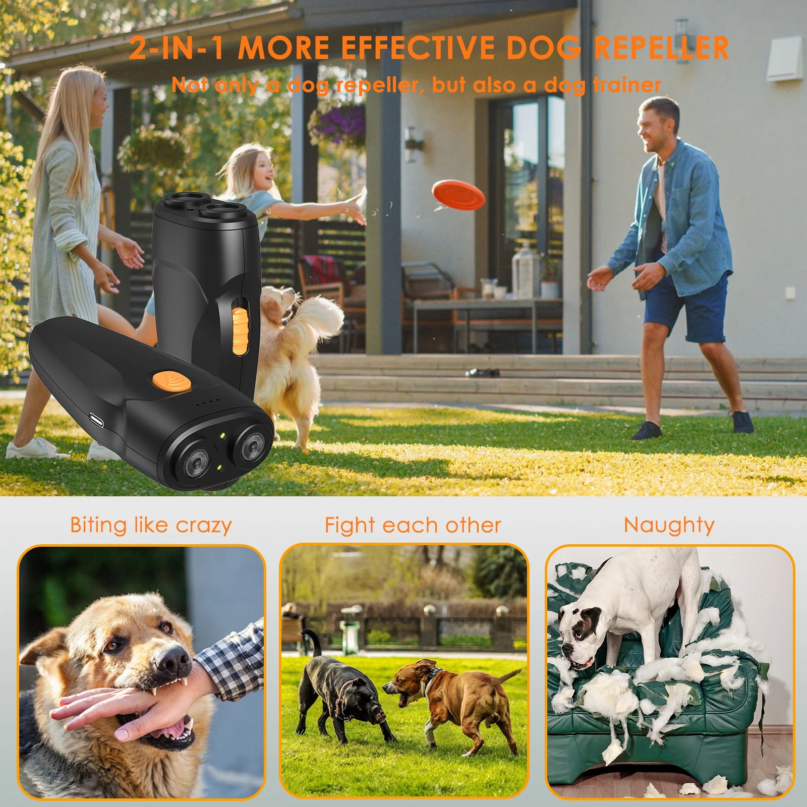 مبيد الحشرات بالموجات فوق الصوتية مع التحكم التلقائي في النباح 2 في 1 جهاز تدريب الحيوانات الأليفة المحمول بعمر بطارية طويل #3