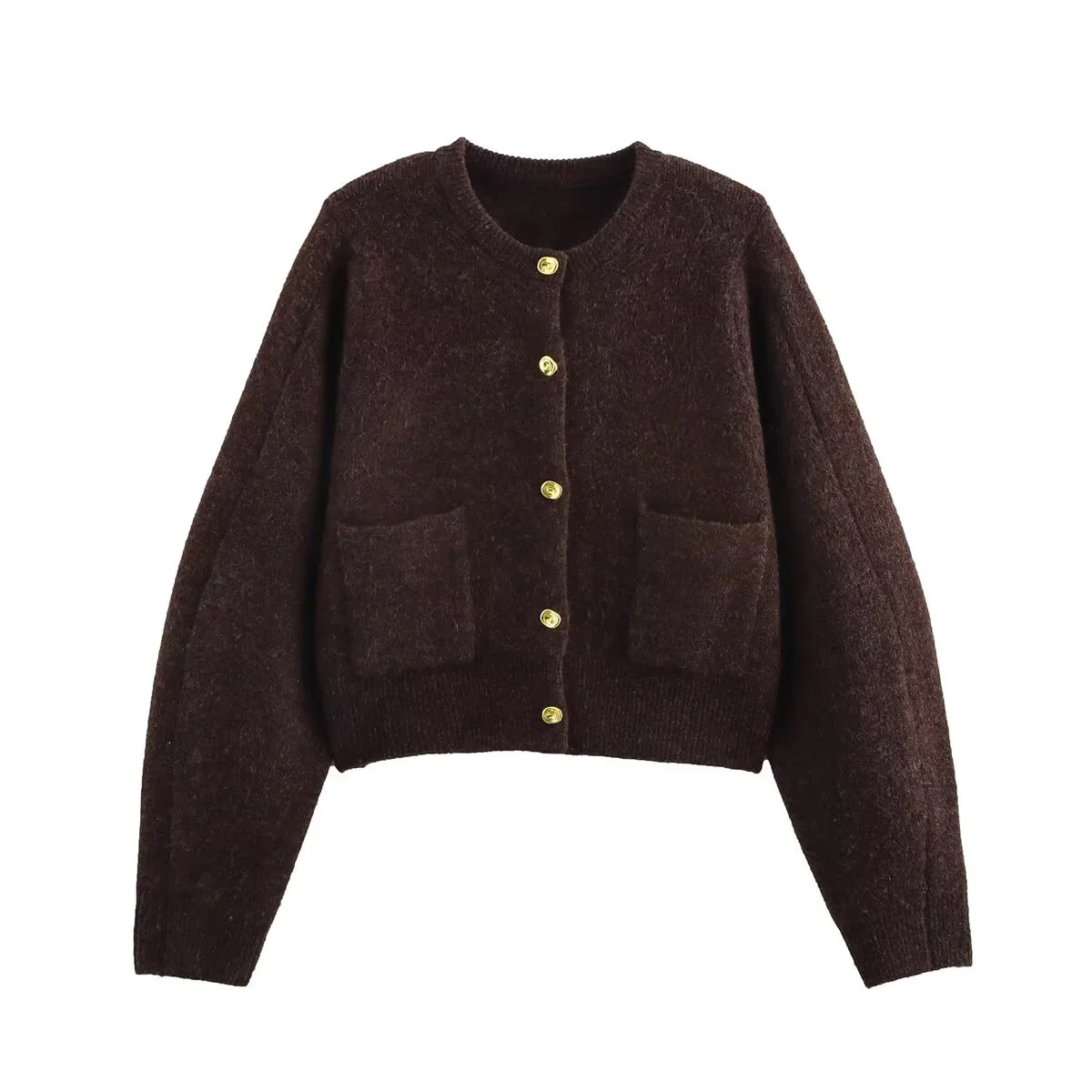 2025 Women's Euro-American Style Knit Suit - Gold Button Decor Jacket & Skirt, Elegant Fashion Foreign Trade Outfit
