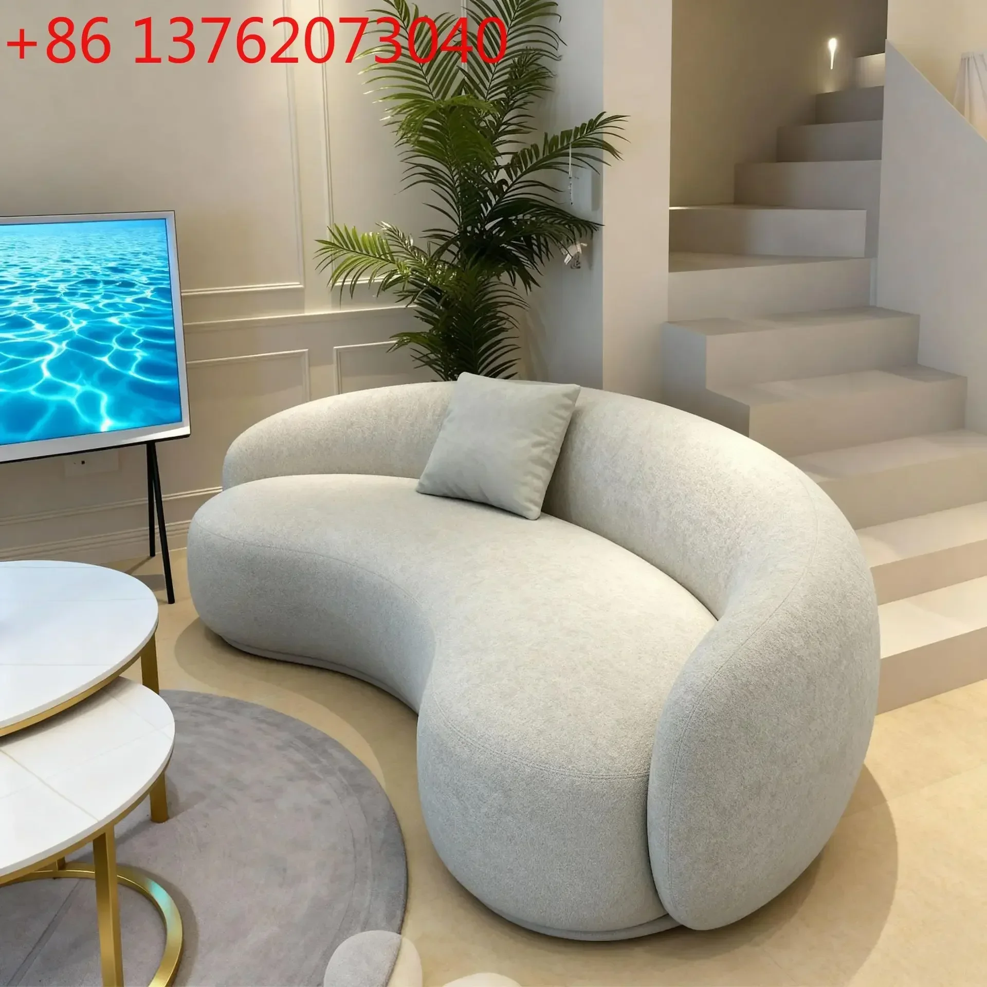 Cashew curved fabric sofa hotel office reception light luxury modern Internet celebrity sofa