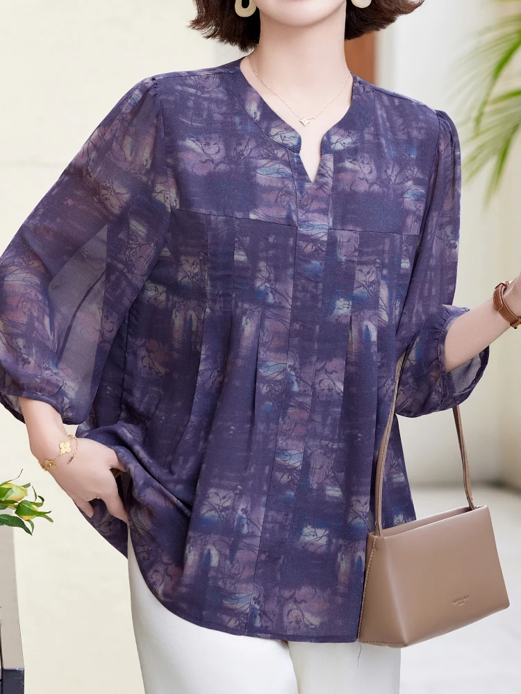 

Chiffon Half Sleeve Shirt 2025 New Summer Woman Clothing Print Blusas Para Mujer Top Casual Loose Blouses For Women