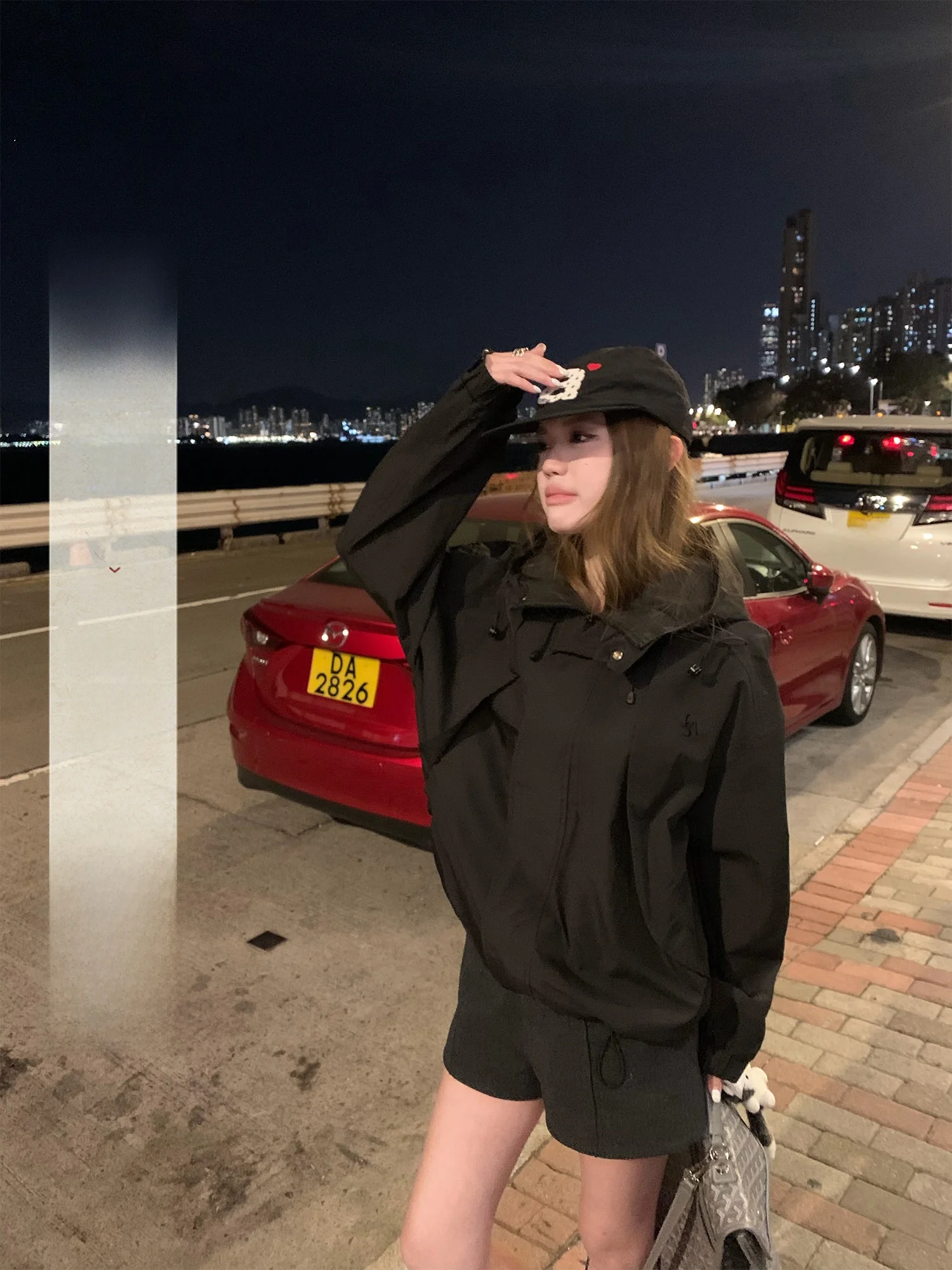 

Yuzuqi Spring New Outdoor Women's Bla Hooded Jaet Casual Loose Fit Long Sve Zipper Closure Casual Sensation