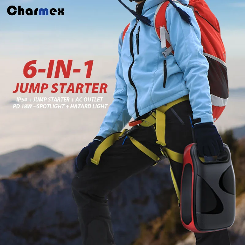 Charmex 1200A 16000mAh Waterproof IP54 Jump Starter Power 100W Portable  Station  Car  Start