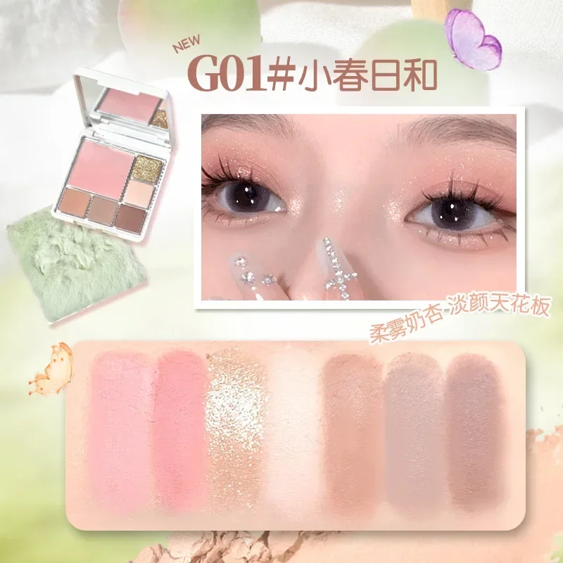 GOGOtales Velvet Soft Mist Paleta de sombras de ojos con rubor de 6 colores Sombra de ojos de té de la leche mate