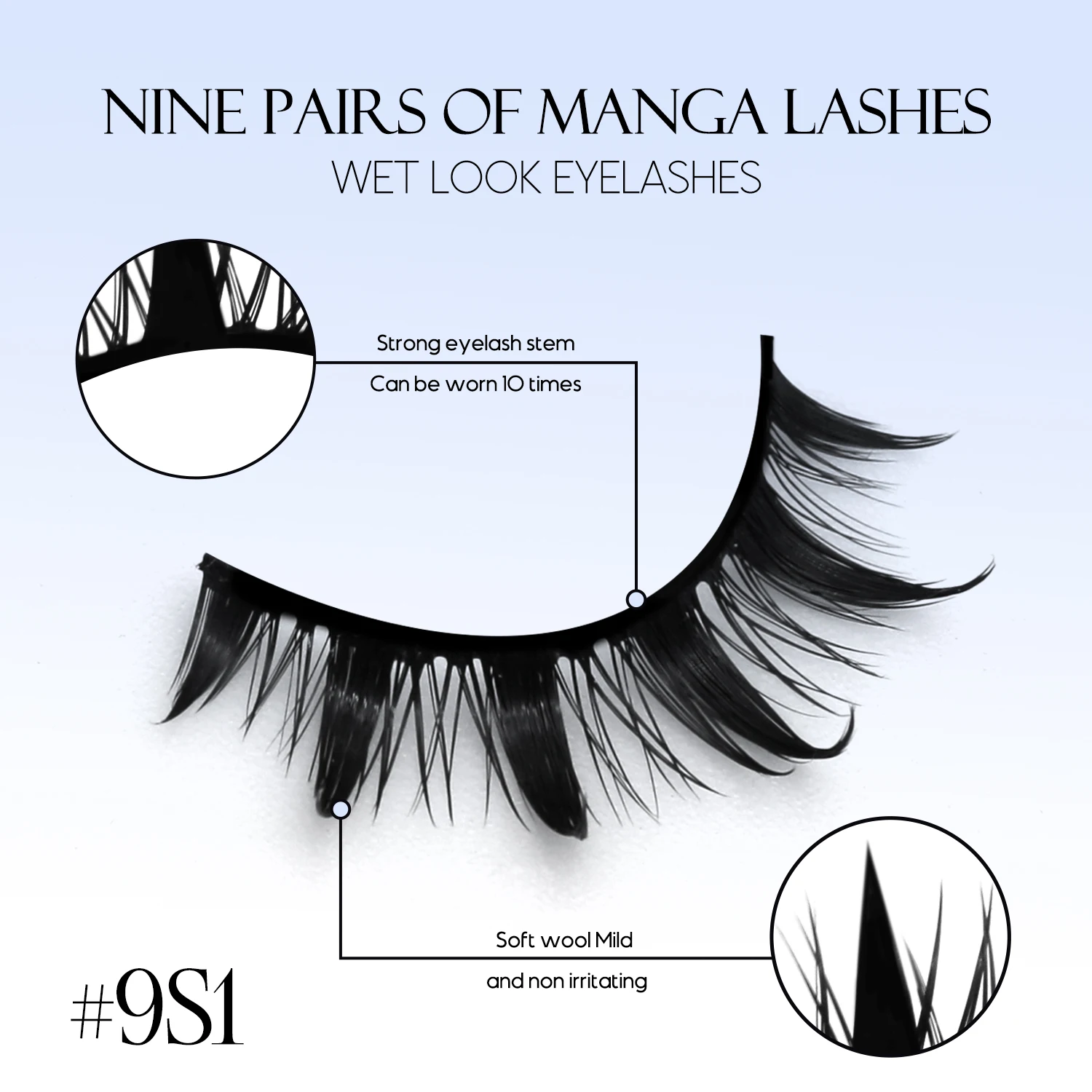 Lasvirey Cils Manga naturels et humides, faux cils 3D en vison, doux et vaporeux, boucles naturelles, extension complète pour maquillage