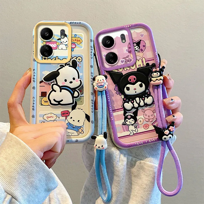 For Xiaomi Poco C65 C61 C55 C51 C50 C31 C3 M6 Plus M5s M3 Pro X6 Cartoon Kuromi Pochacco Toy Phone Case Hand Strap Cover