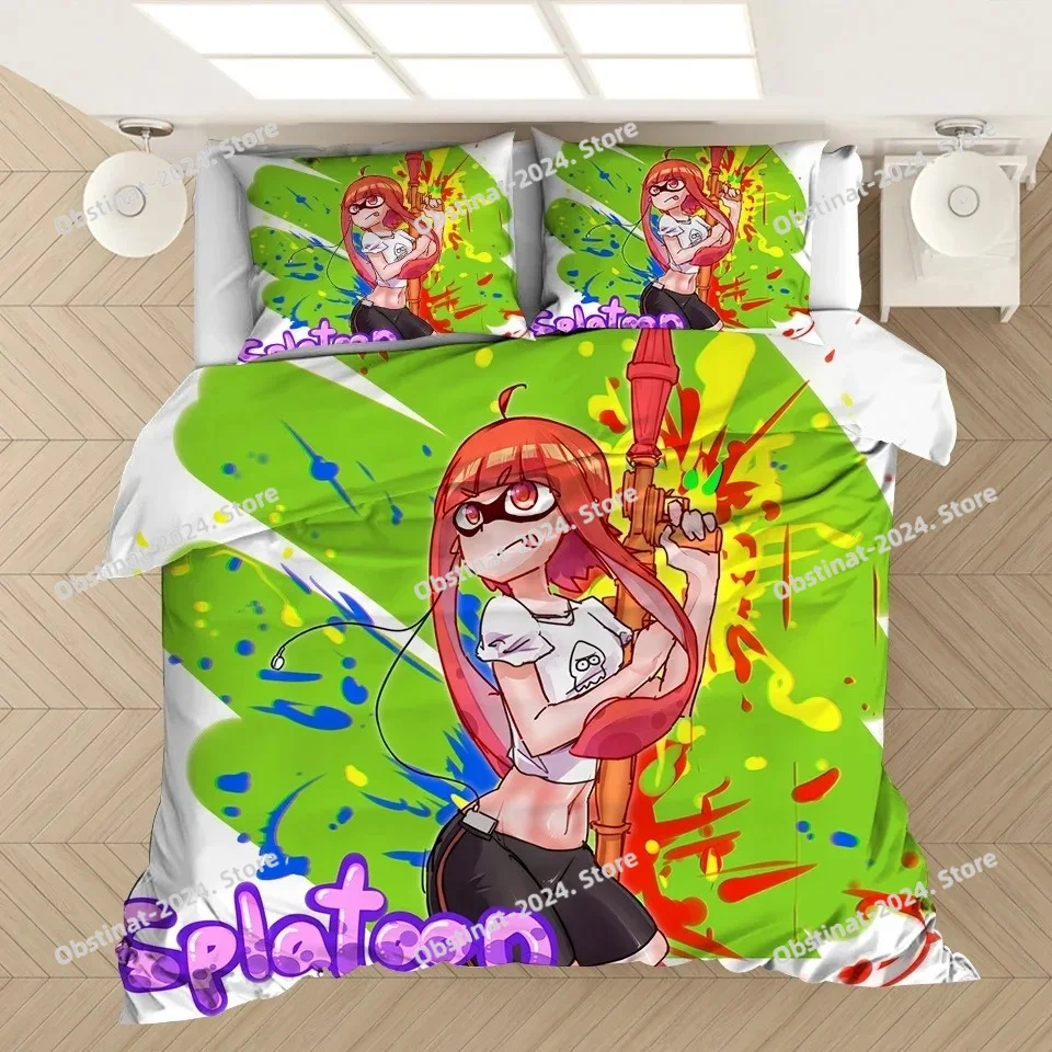 

3D Printed Cartoon Game Bedding Set Kids Popular Splatoon Duvet Covers Pillowcases Comforter Bedding Set Bedclothes Bed Linen