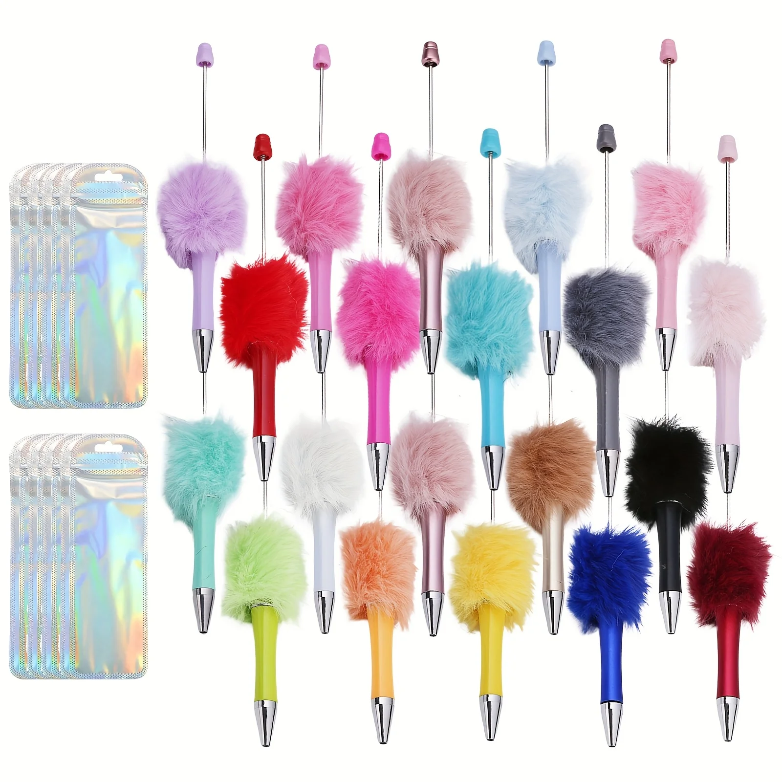 

40 Pcs Multicolor Plush Beadable Pens, Retractable Plastic Ballpoint Pens with Cool Shaft for DIY, Party and Office Use