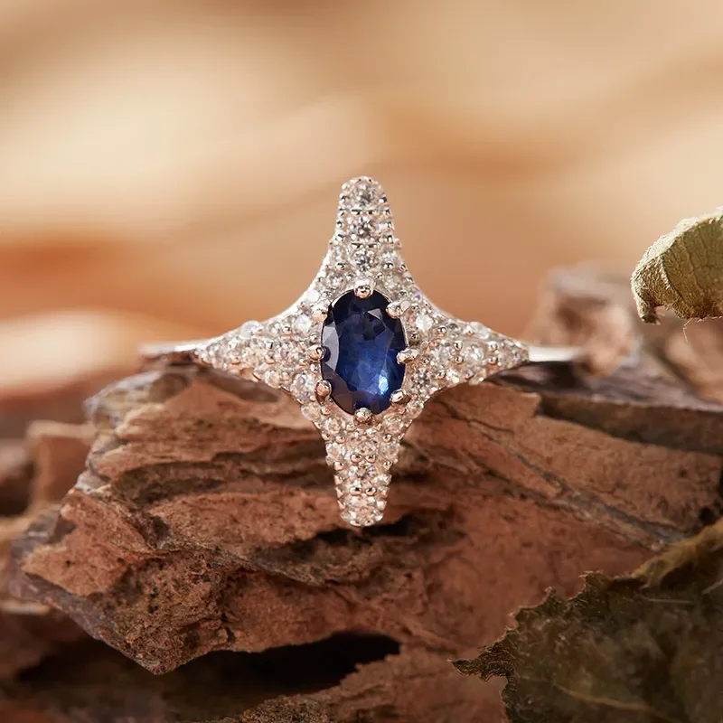 S925 Sterling Silver Natural Tanzanite Garnet Peridot Topaz Sapphire Ring Four Corner Star Index Finger Ring Wholesale