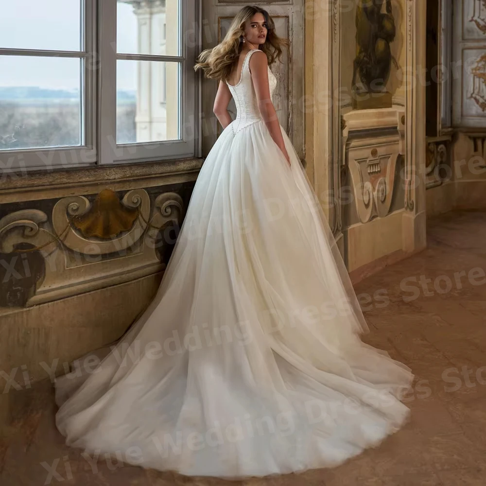 Eleganckie suknie ślubne w kształcie litery A z aplikacjami, suknie ślubne na ramiączkach spaghetti, bez pleców, suknie dla panny młodej szyte na miarę, suknia ślubna.