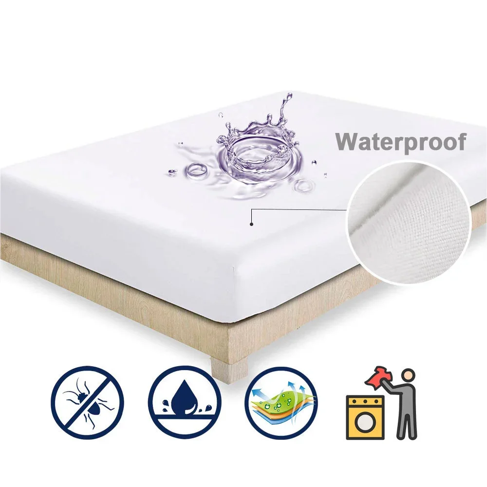 

Waterproof Mattress Protector Solid White Color Breathable Fitted Sheet Elastic Band Mattress Cover Pad Anti-mite Bed Sheet