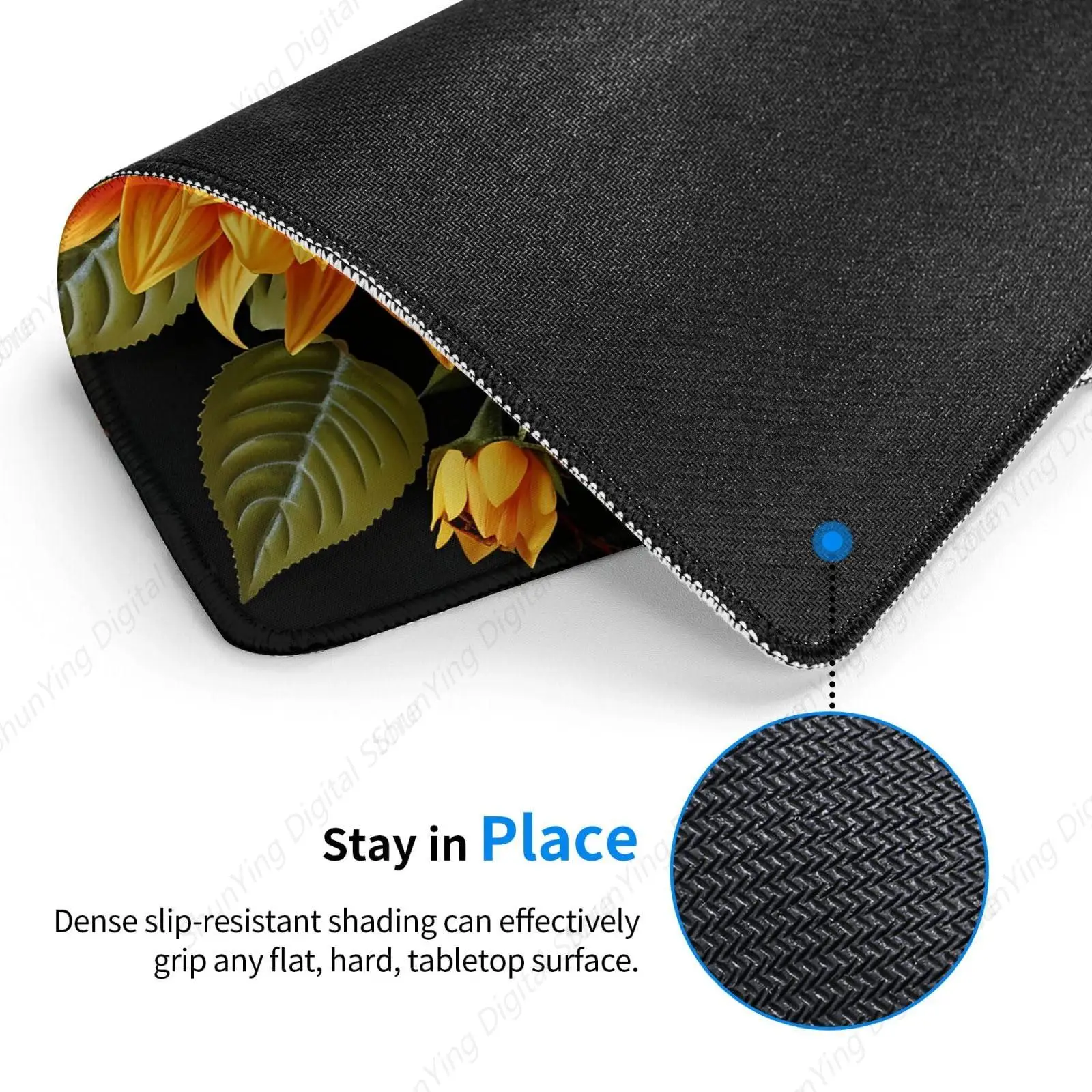 Anti Slip Rubber Base Gaming Mouse Pad With Black Background Sunflower Suitable For Gaming Office Laptops 18*22cm