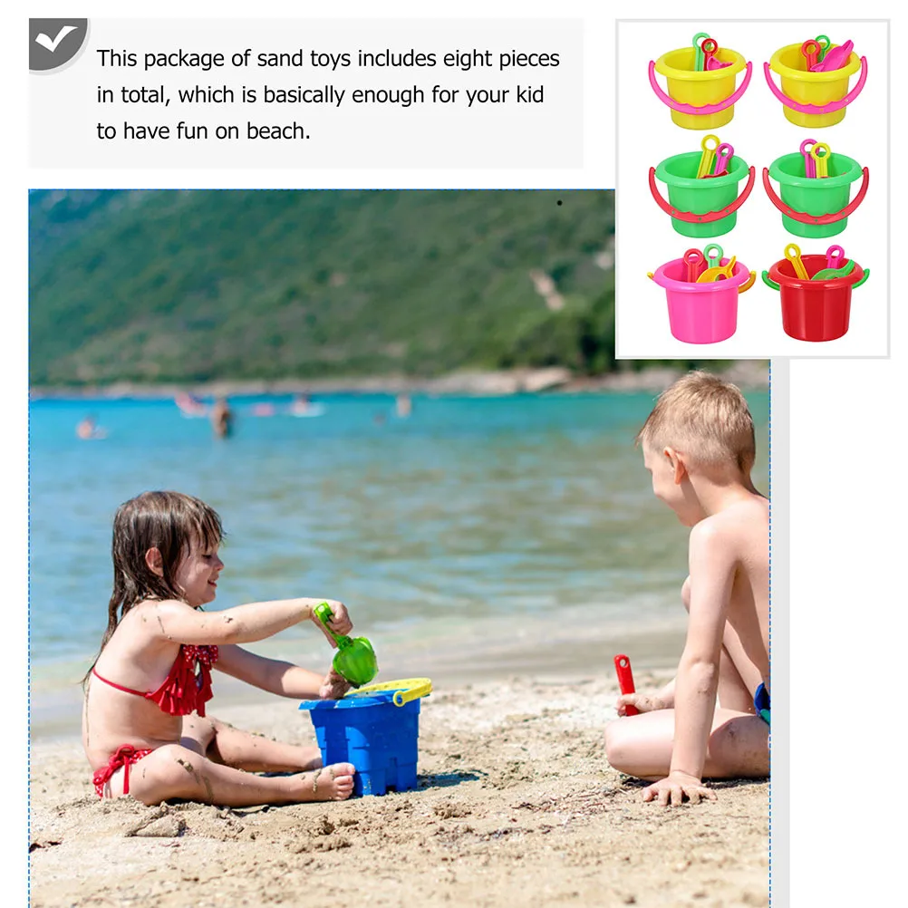 

8Sets Kids Sand Bucket Set Cartoon Beach Plaything Made of High Quality Plastic for Outdoor Backyard Play Promotes Hand Eye