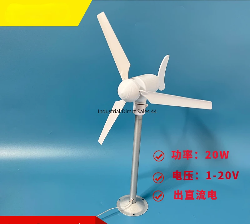 

Micro horizontal three blade wind turbine model starts with a gentle breeze and automatically turns to permanent magnet