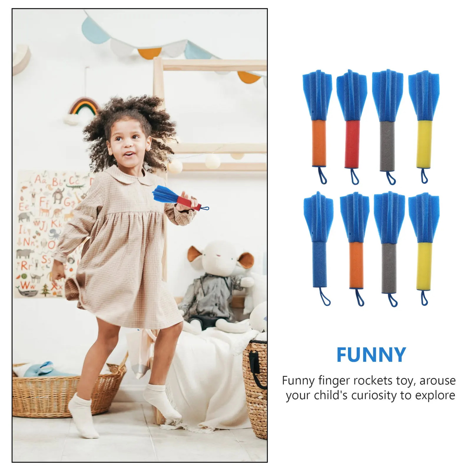 8 قطع من صاروخ الأصابع لتعليم الأطفال من إسفنج Epe آمن بحواف ناعمة وصاروخ تعلم ممتع للتطوير المبكر صغير الحجم وسهل التخزين