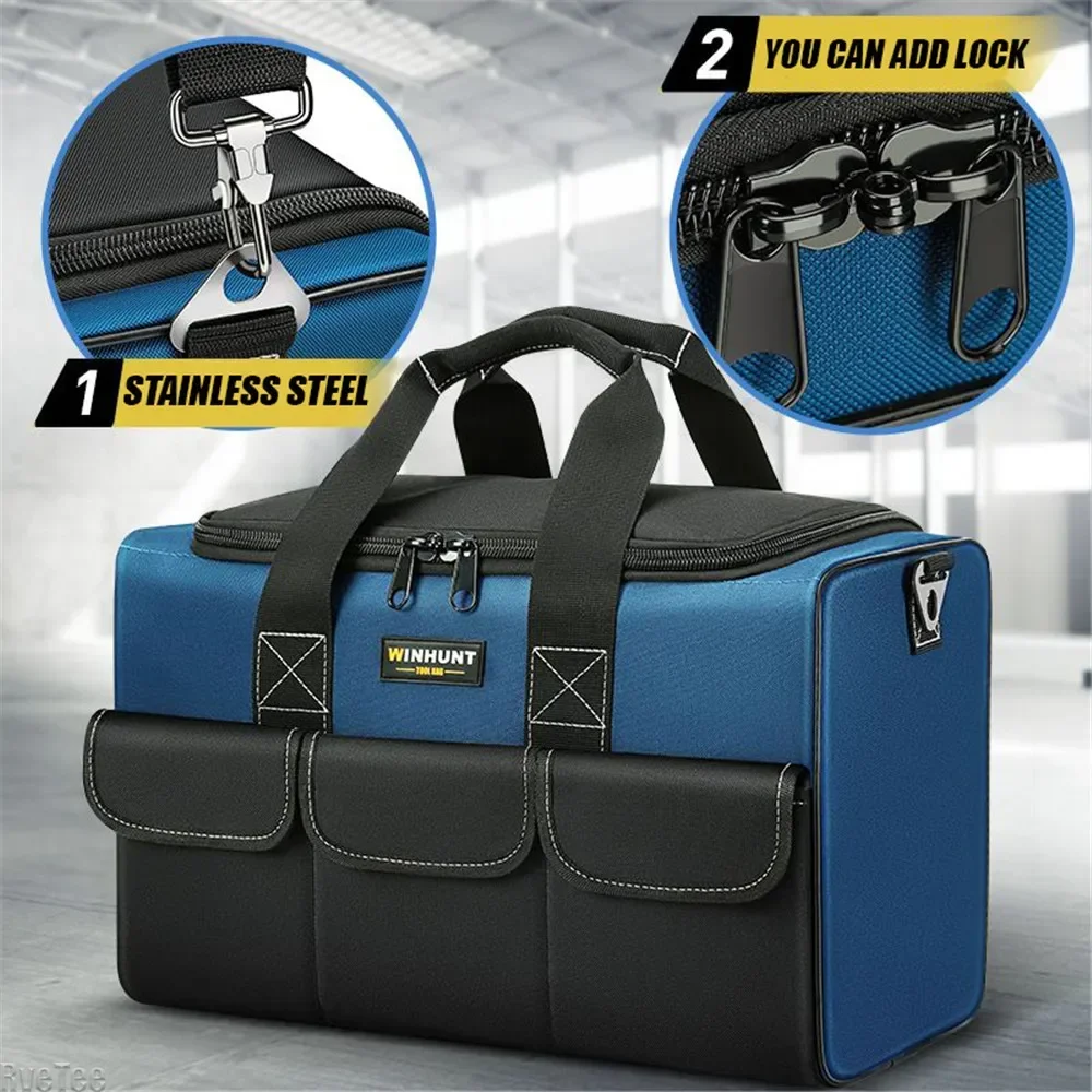 Tool Bag Upgraded Square with 30% More Capacity Waterproof Multi Pockets Tool Organizer Tool Pouch for Electrician Tools