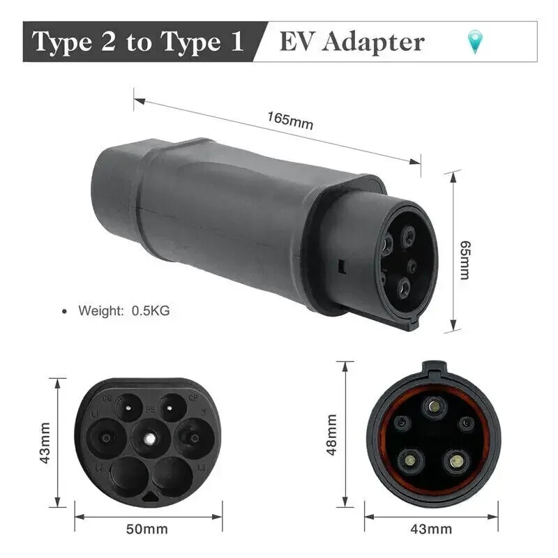 Type 2 to Type 1 EV Electric Charging Converter Adapter connector