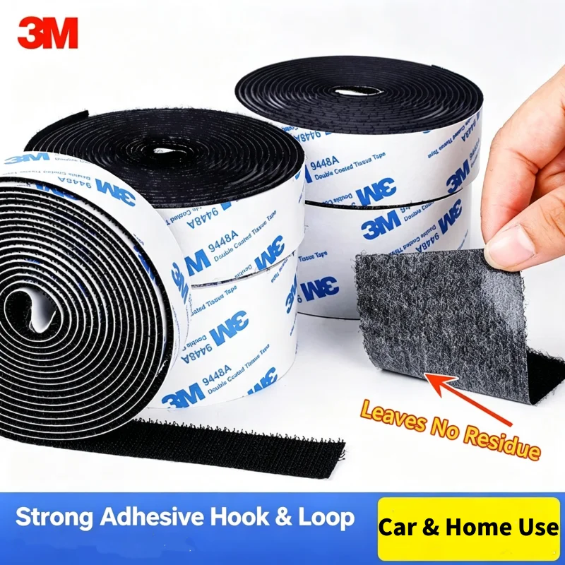3M Hook and Loop Tape with Strong Adhesive Backing, High-Viscosity Traceless Self-Adhesive Double-Sided Tape for Car Floor Mats