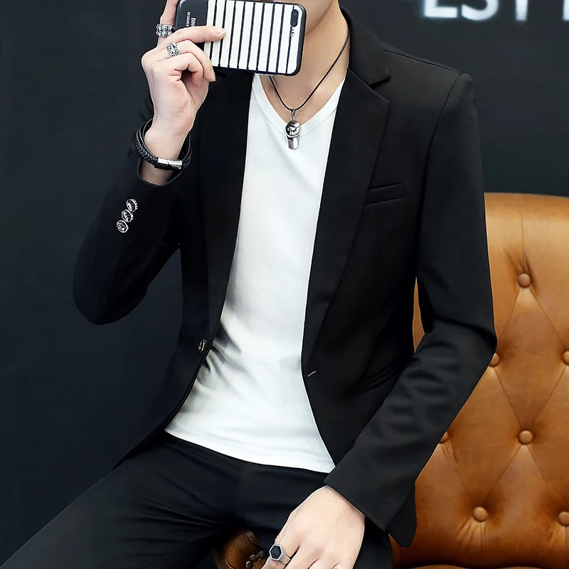 

Осенний мужской костюм Slim Fit Jaet, молодежный корейский вариант, повседневный модный мужской костюм с морскими волосами St, одинарный костюм, топ