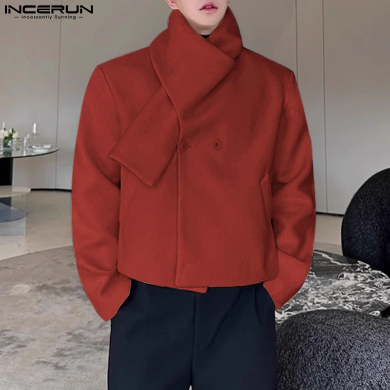 INCERUN Casual Long Sleeve Autumn Winter Handsome Coats Men Harajuku Solid Jackets Bib Design Deconstruction Simple Outwear 2024