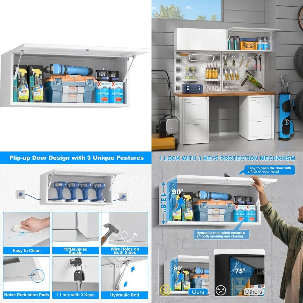 

Metal Storage Cabinets for Kitchen and Laundry Room - Up-Flip Door, Bathroom Locking, 14H Tall, Home Organization Solutions