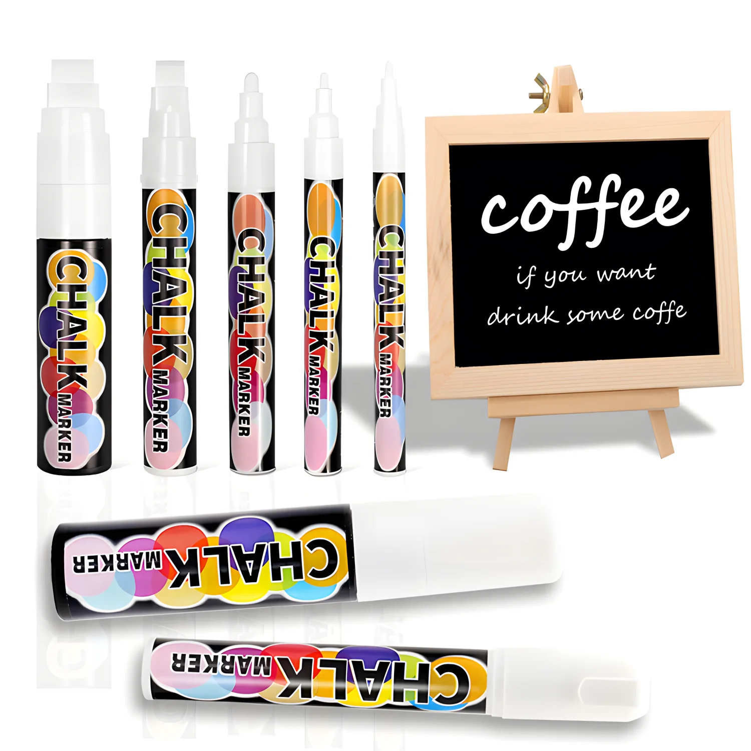 White Window Chalk Markers Pen, 5 Pack White Window Chalk Markers for Cars Glass Washable 5 Nib Sizes (1, 3, 6, 10, 15mm)