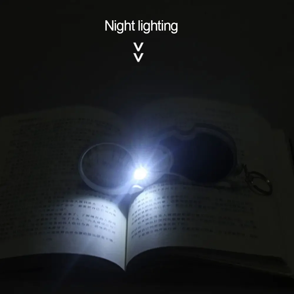 New 5X Portable Folding Key Ring Mini Magnifier Key Chain with LED Lamp Magnifying Durable Glass Loupe Pocket Tool Holiday Gift