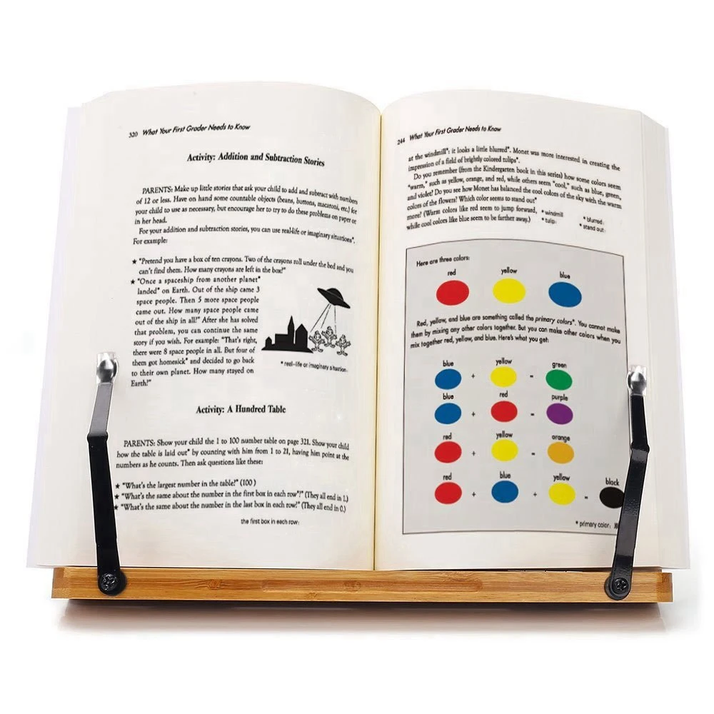 ABRI-Adjustable Book Holder Tray And Page Paper Clips-Cookbook Reading Desk Portable Sturdy Lightweight Bookstand-Textbooks Book