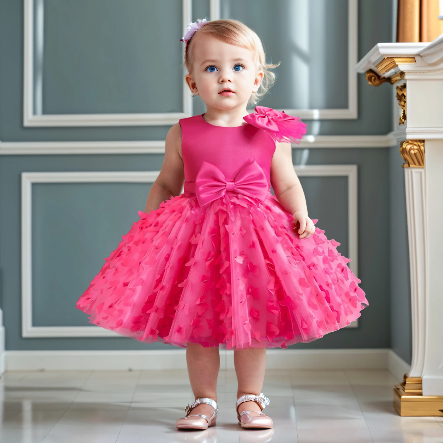 Toddler Baby Girls 1st Birthday Party Dress Fuffy Sequin Fly Sleeves Baptism Infant Gown Kids Wedding Evening Baby Dresses 1-5 Y