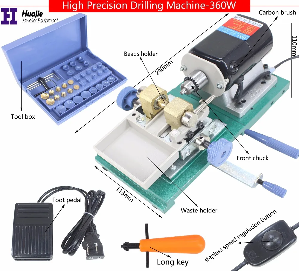 7gtool 360W Mini Pearl Bead Drilling Machine, Amber Holing Machine, Jewelry Drill Tool & Equipment Set