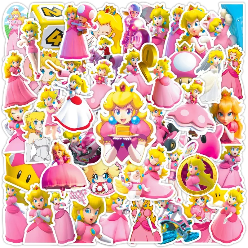 Peach Princess Cute Graffiti Sticker Marios Periphery Notebook Water Cup Waterproof Decoration Handbook Material Sticker 50Pcs