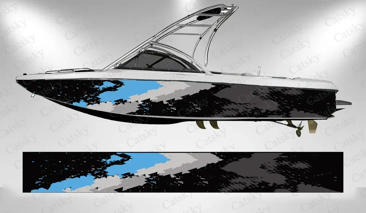 Colorful Irregular Abstract Triangle Stripes Boat Wrap Sticker Vinyl Boat for Pontoon Deck Boat Fishing Platform Decal Sticker 6