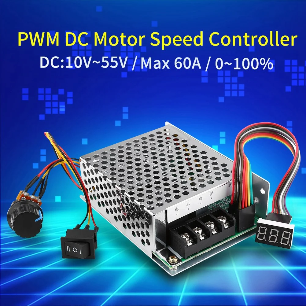 Regulador de velocidad Controlador de velocidad DC10V-55V PWM Controlador de velocidad del motor cepillado CW CCW Reversible con pantalla de dígitos