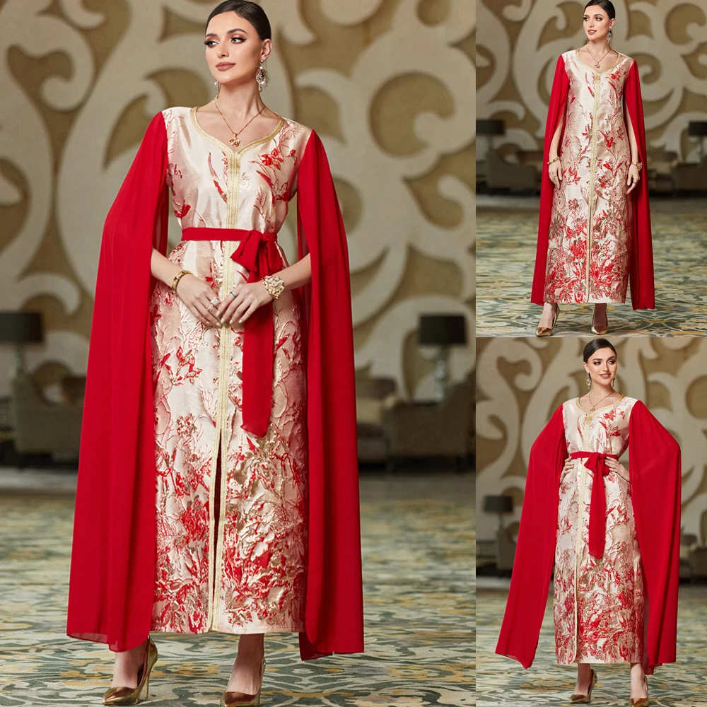 

Элегантное марокканское платье Caftan, вечернее свадебное женское платье с рукавом-накидкой, официальное мусульманское платье Дубая, женское платье макси, арабское платье