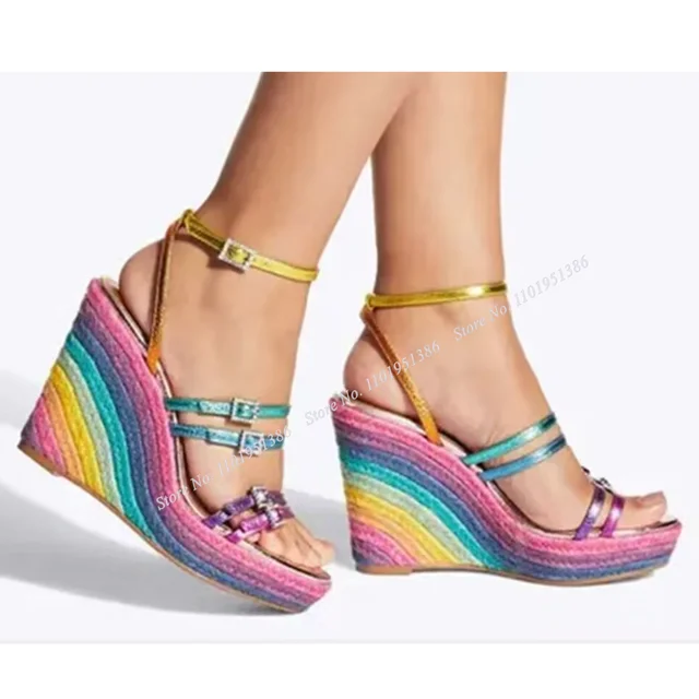 Rainbow peep fashion toe shoes