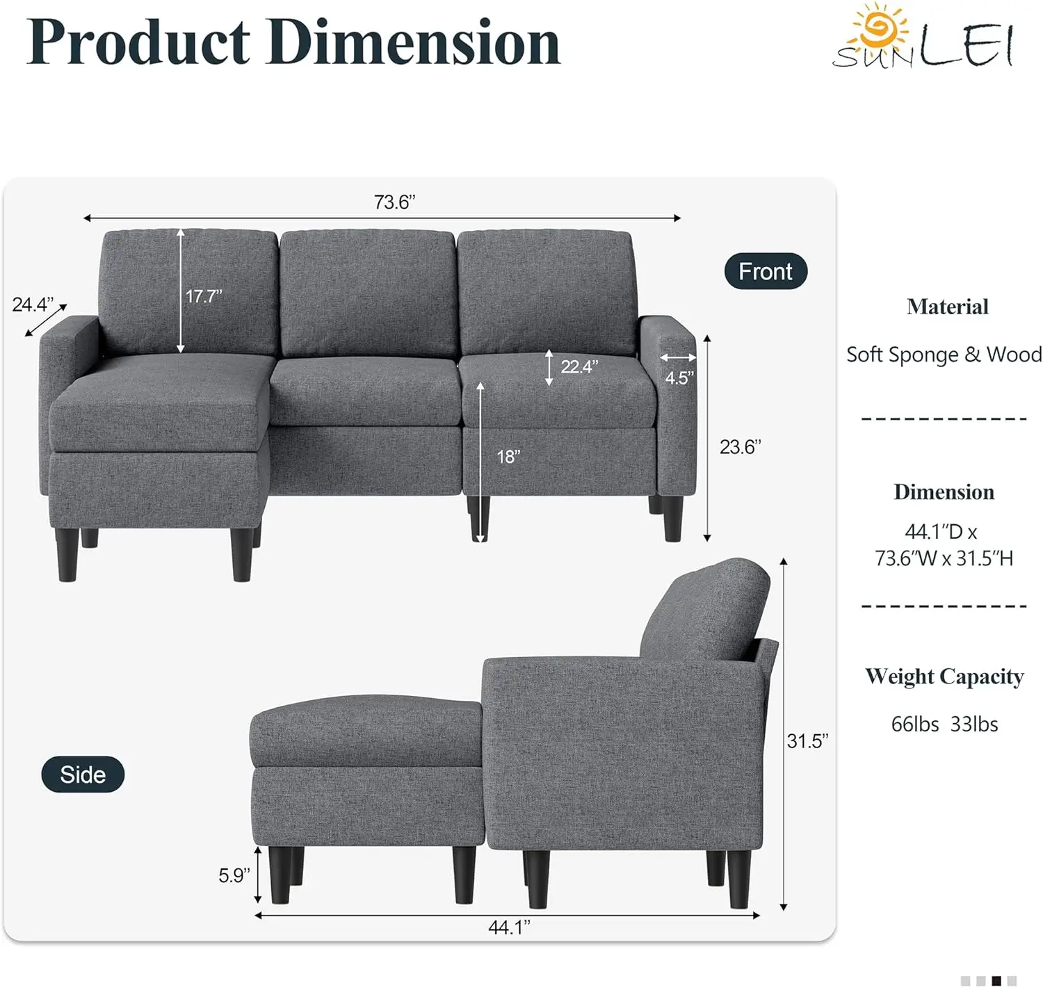 Divani componibili Sunlei per soggiorno, divano a forma di L con Chaise reversibile, divano componibile convertibile in lino moderno