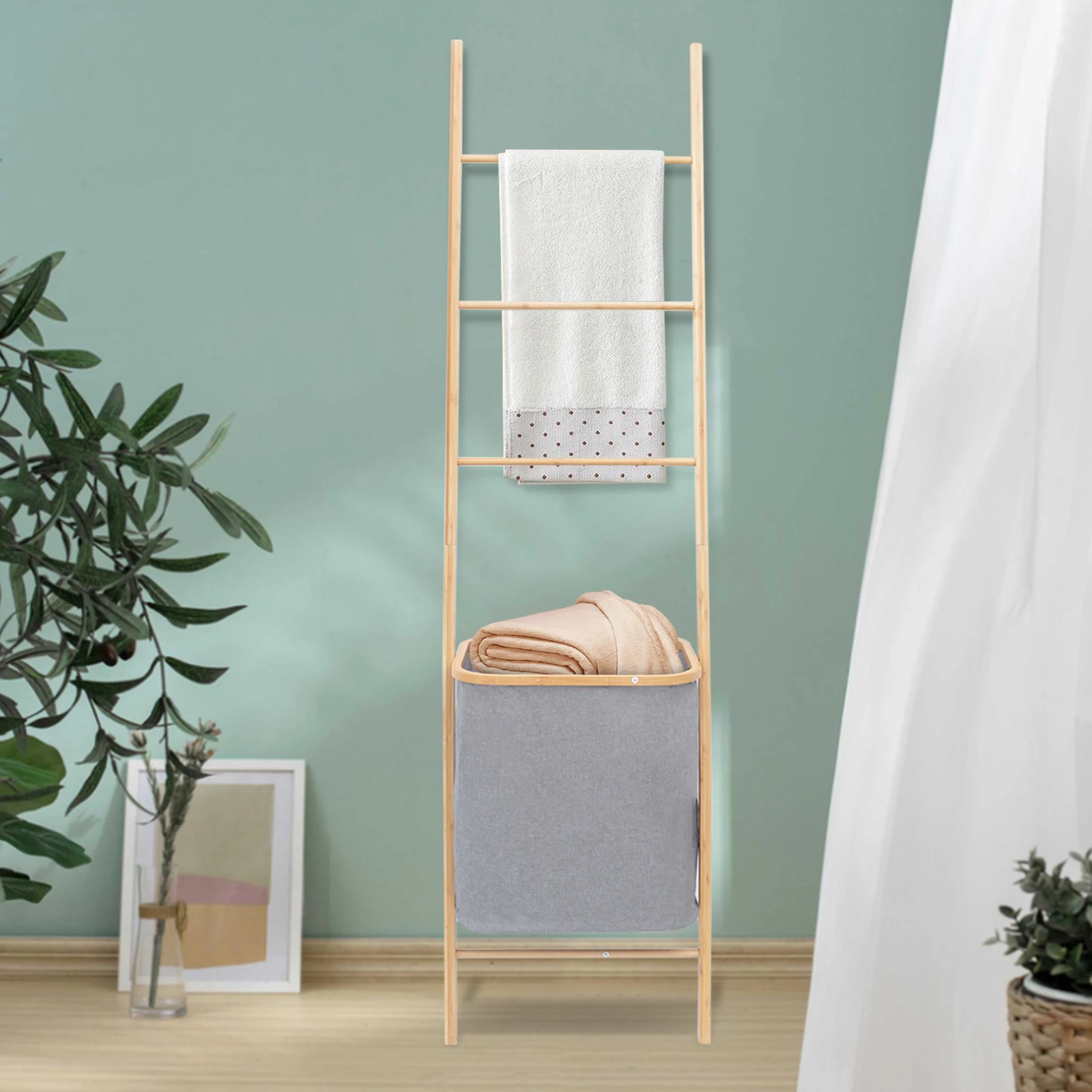 

Wall Leaning Ladder Shelf 1.8M Laundry Storage Basket Toy Clothes Towel Storage