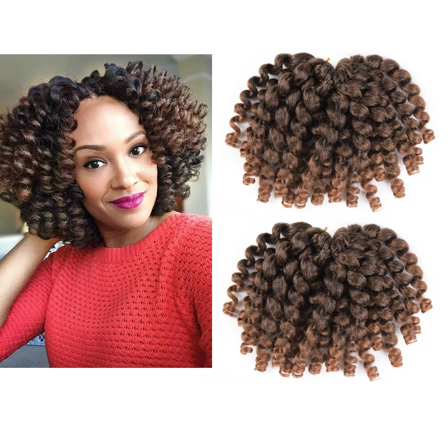 Jumpy Wand Curl Free Tress Crochet hair 8 12Inch Jamaican Bounce Curly Braids Ombre Brown Synthetic Braiding Hair Extensions