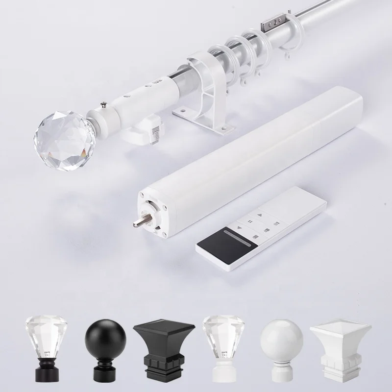 Electric Remote Control App Smart Windows Decorative Single Curtain Drapery Rods Poles Accessories With Modern Cap Finial